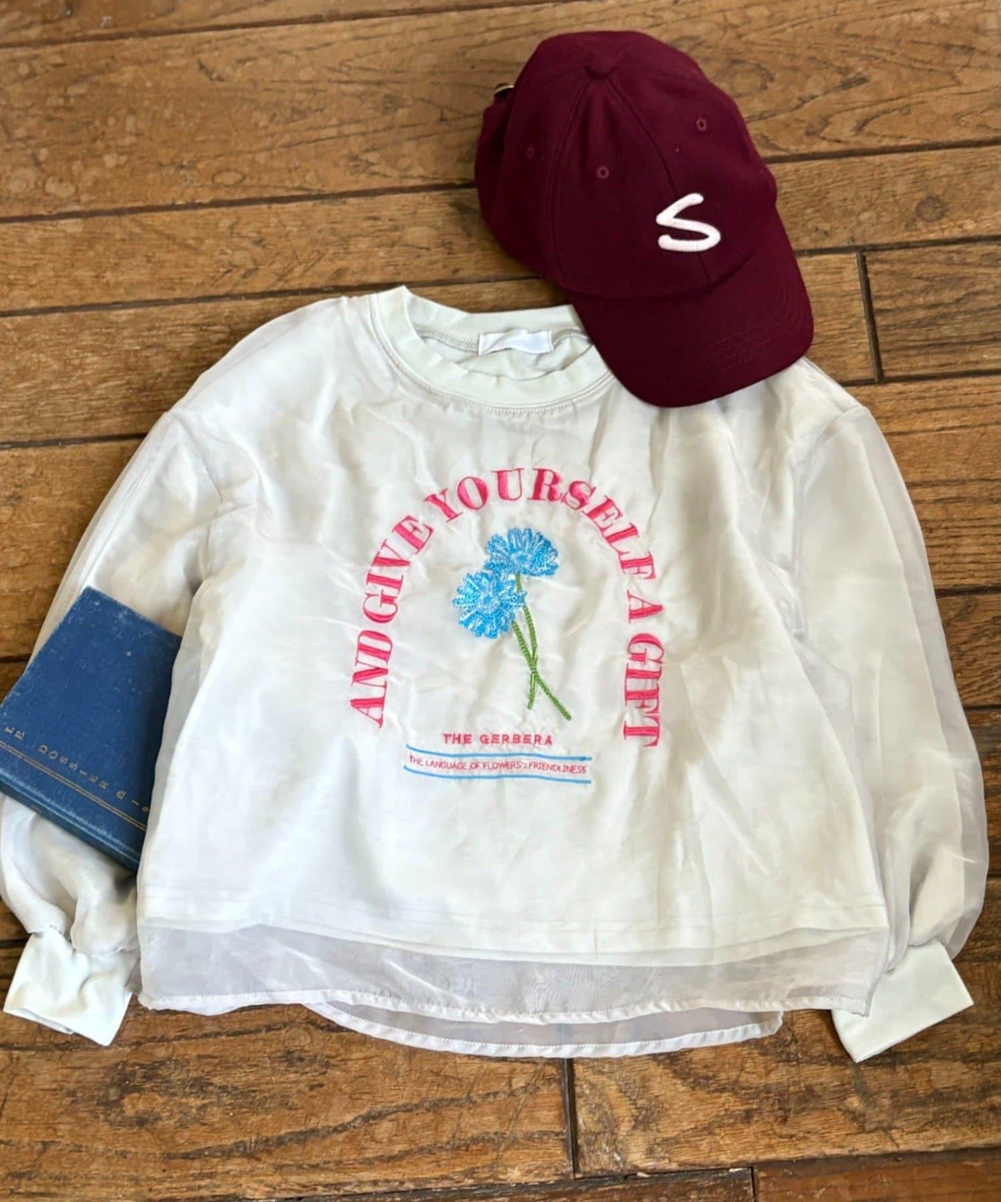 【KIDS】刺繡歐根紗疊層長袖T恤