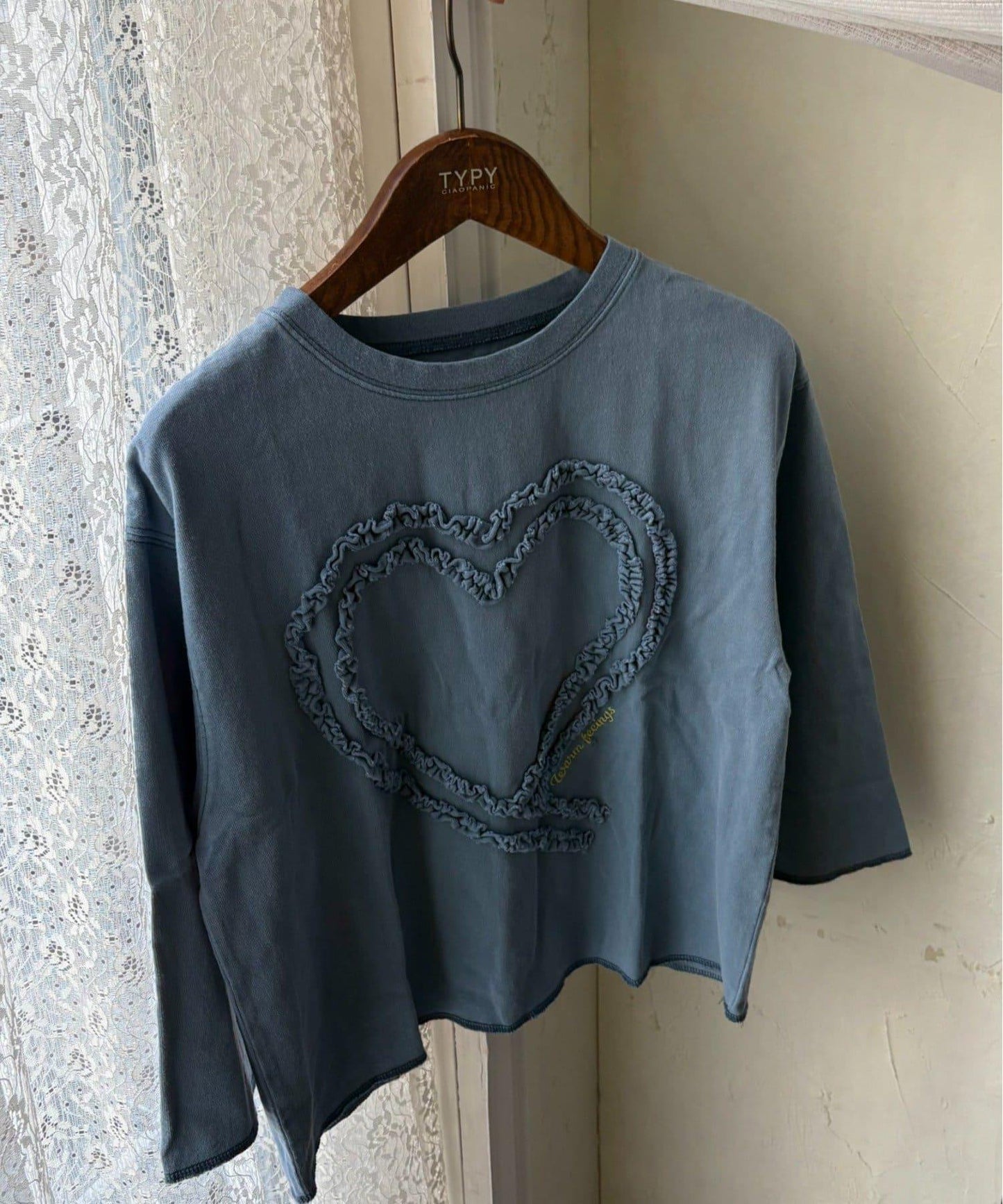 【KIDS】水洗工藝愛心圖案長袖T恤