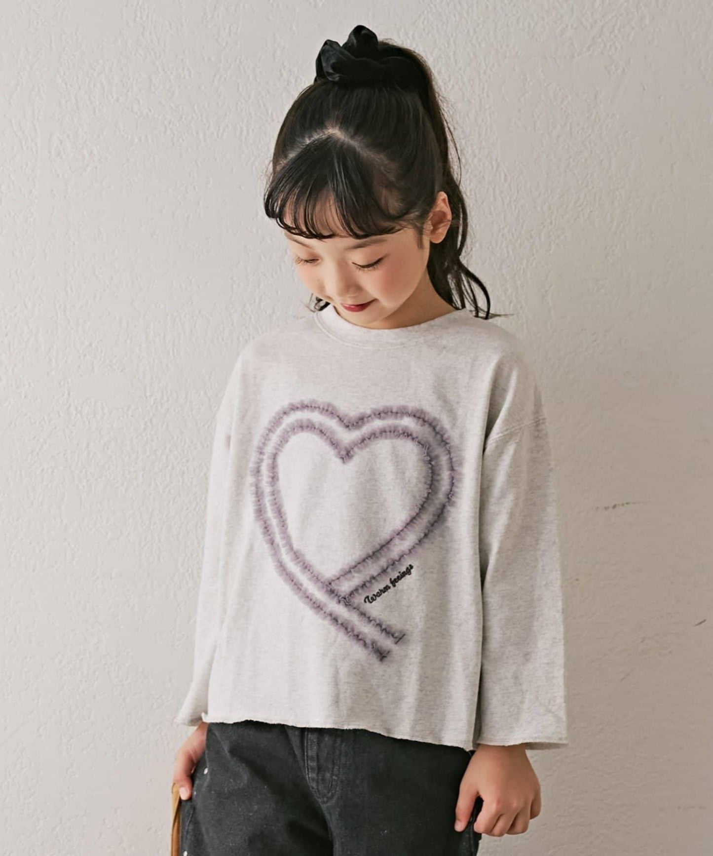 【KIDS】水洗工藝愛心圖案長袖T恤