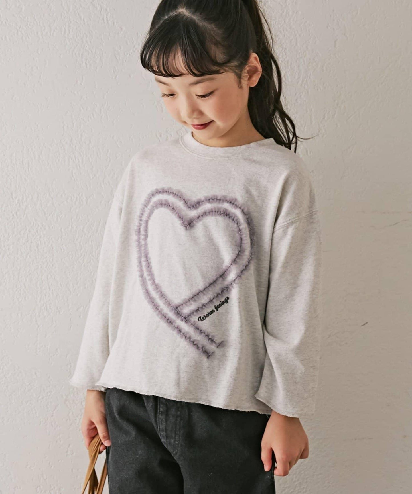 【KIDS】水洗工藝愛心圖案長袖T恤