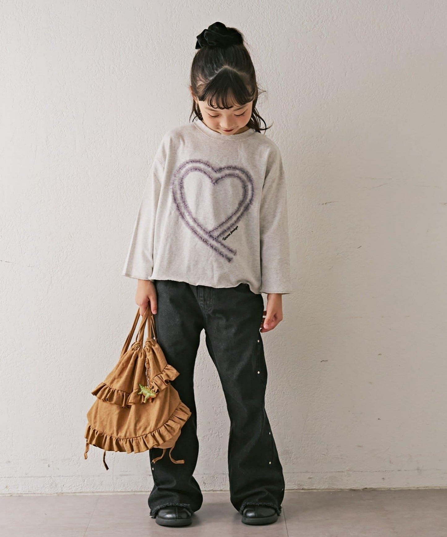 【KIDS】水洗工藝愛心圖案長袖T恤