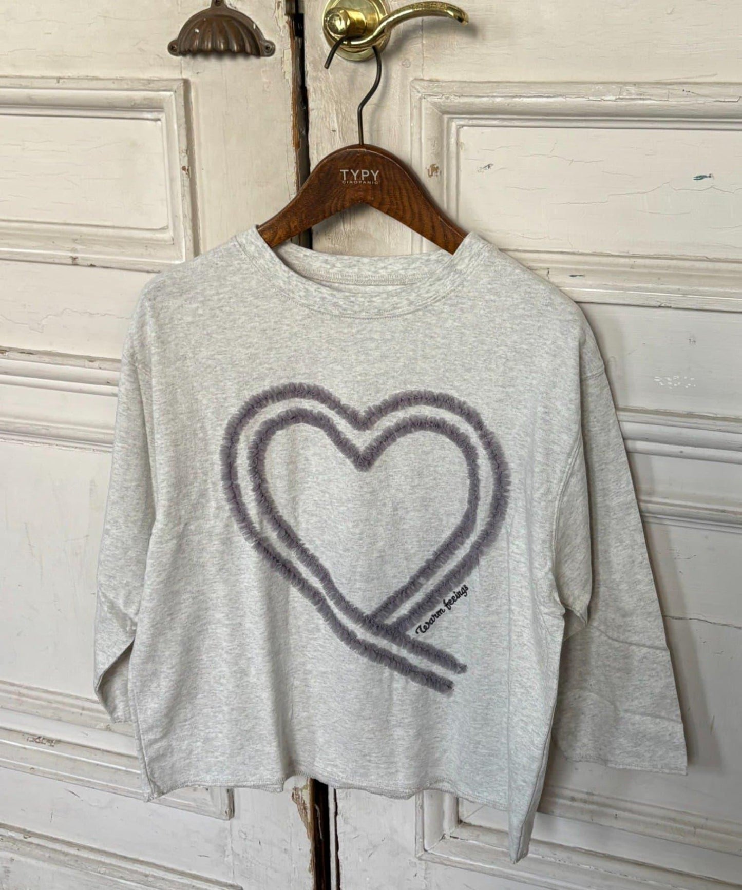 【KIDS】水洗工藝愛心圖案長袖T恤