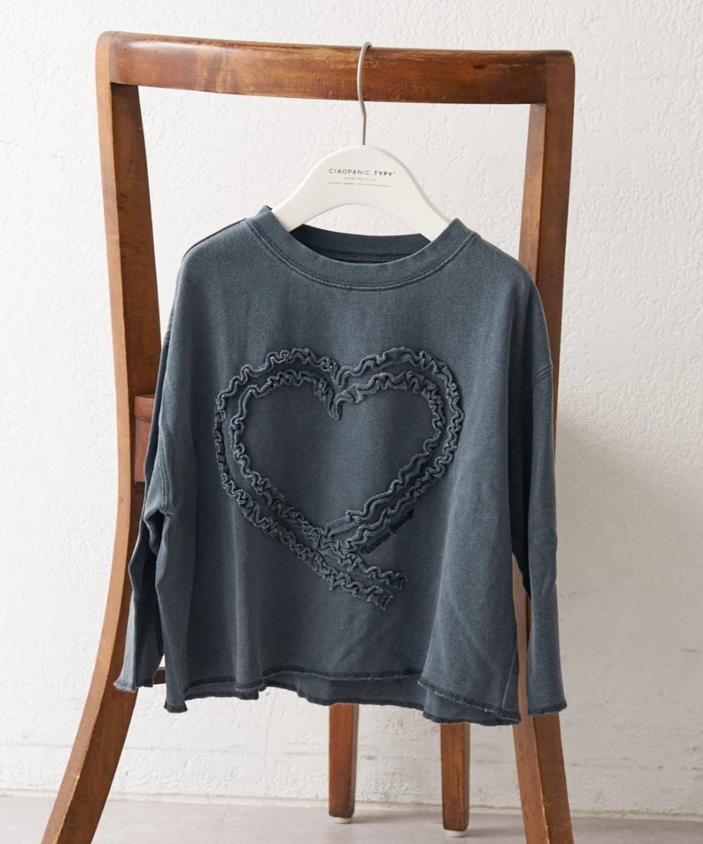 【KIDS】水洗工藝愛心圖案長袖T恤