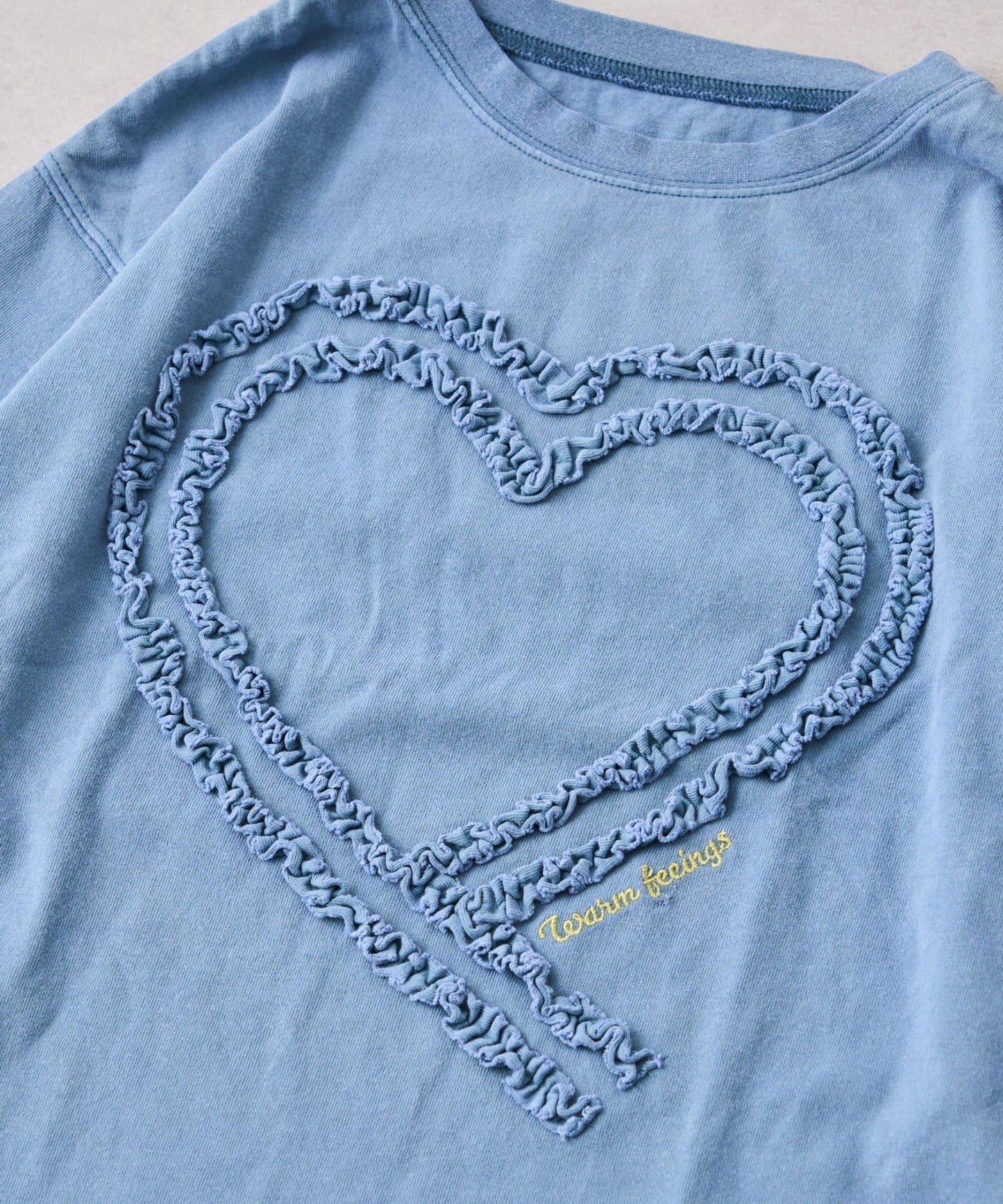 【KIDS】水洗工藝愛心圖案長袖T恤