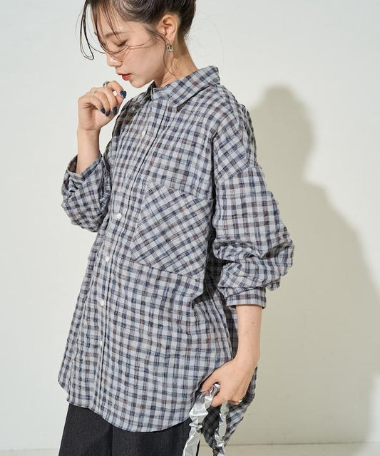 格子紋寬鬆版型襯衫