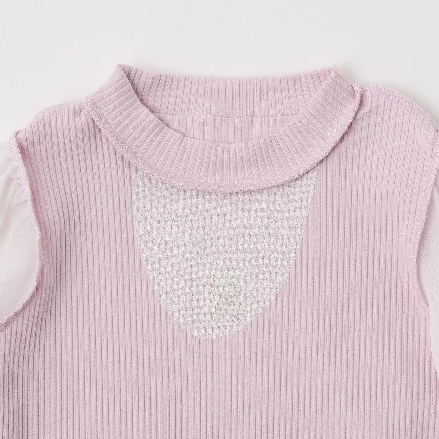 項鍊刺繡袖子網紗羅紋長袖T恤