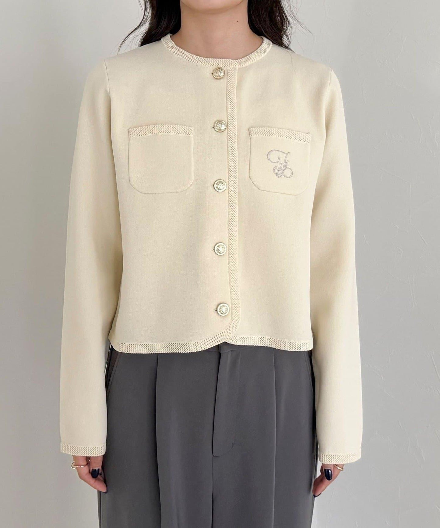 刺繡裝飾修身針織夾克