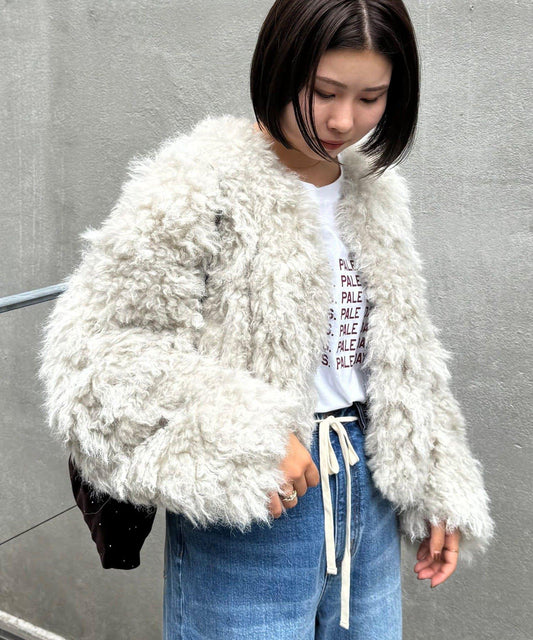 【willow】褶皺拼接仿毛外套