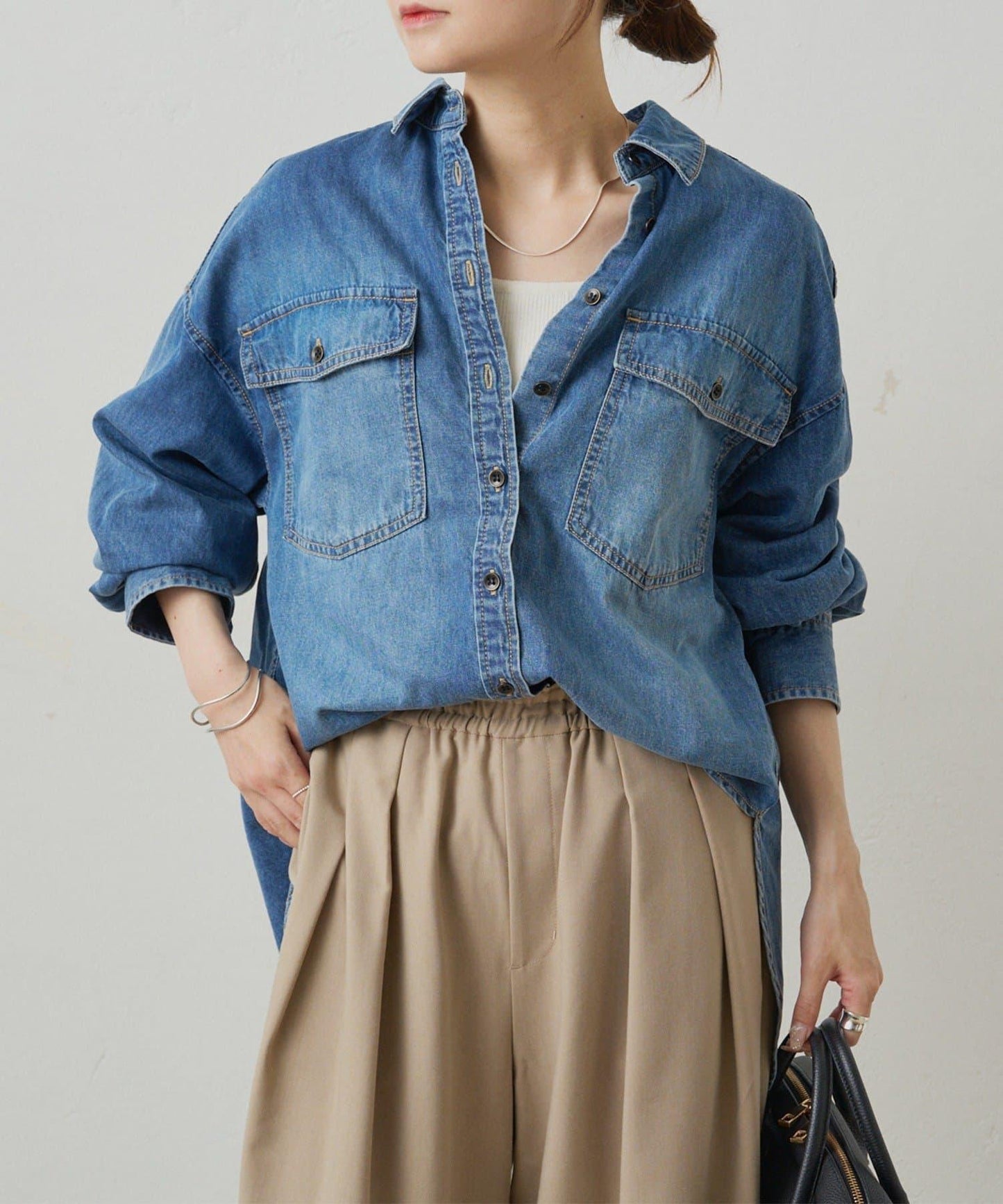 雙口袋牛仔襯衫