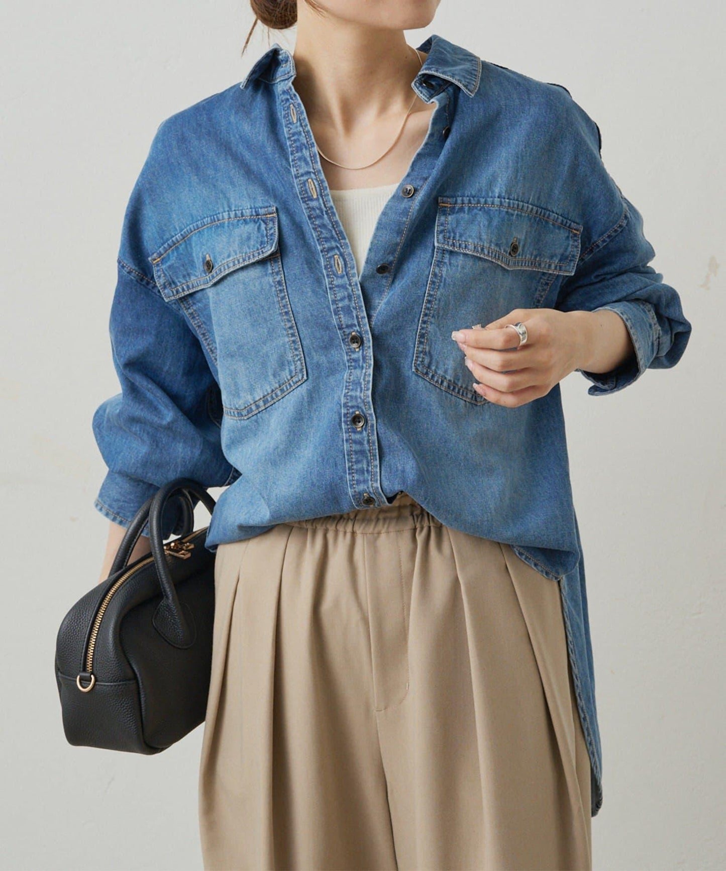 雙口袋牛仔襯衫