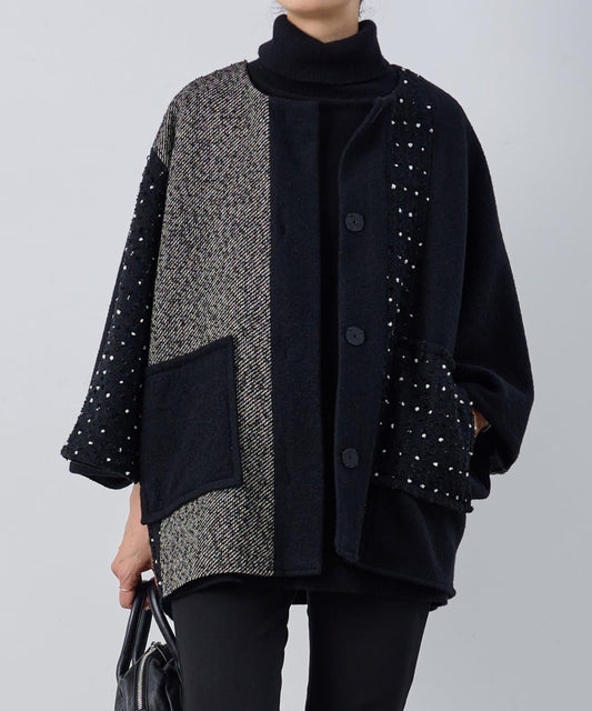 拼接拼布斗篷大衣