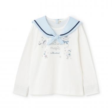 亮片獨角獸刺繡水手領長袖T恤