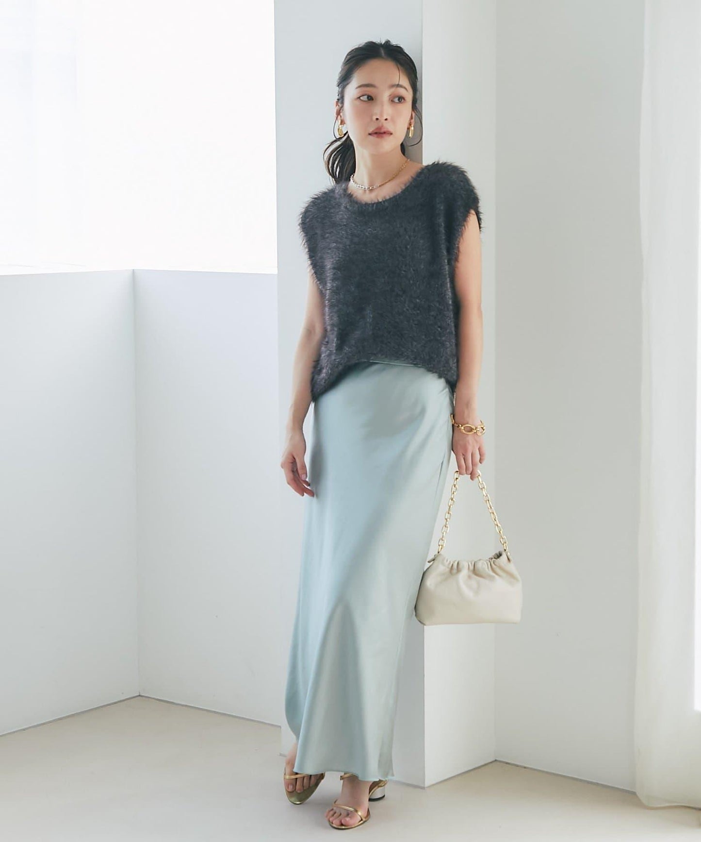 【4尺碼可選】緞面長款修身半身裙