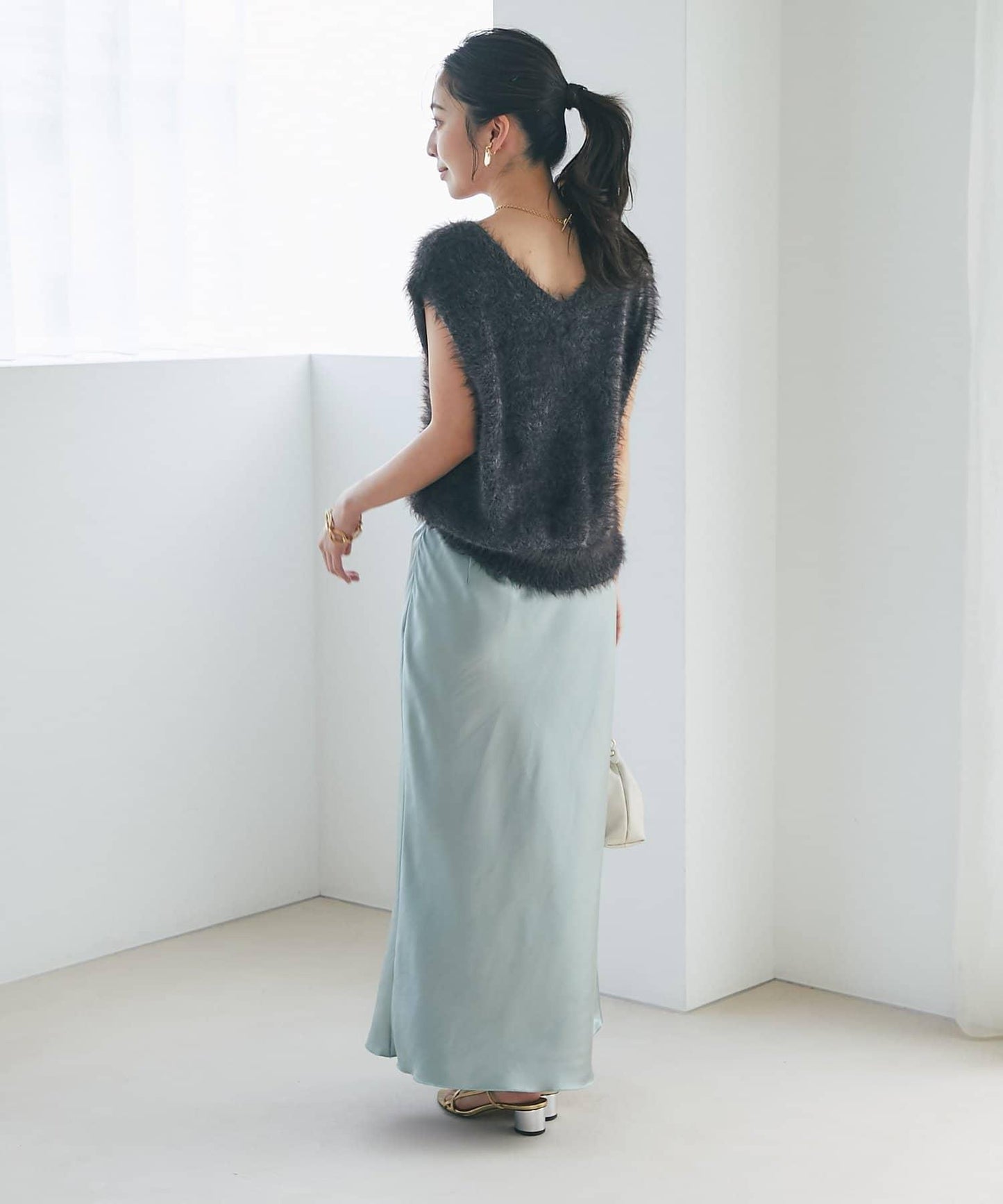 【4尺碼可選】緞面長款修身半身裙