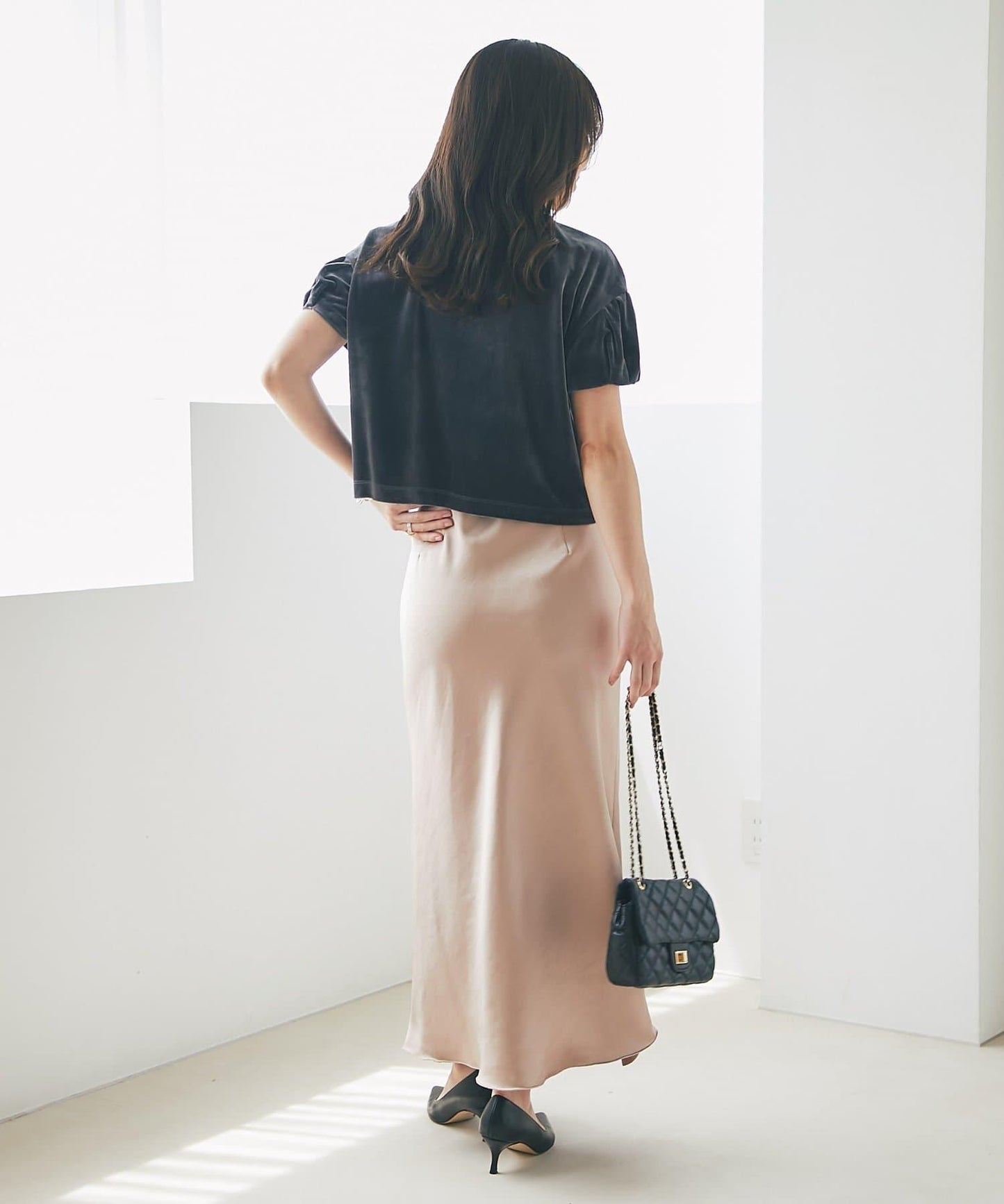 【4尺碼可選】緞面長款修身半身裙