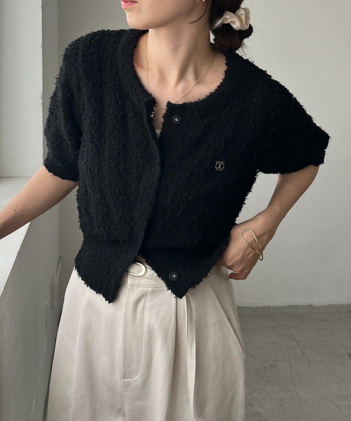 迷你羽毛短袖開衫