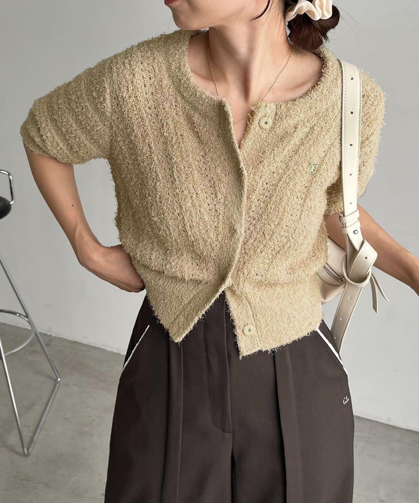 迷你羽毛短袖開衫