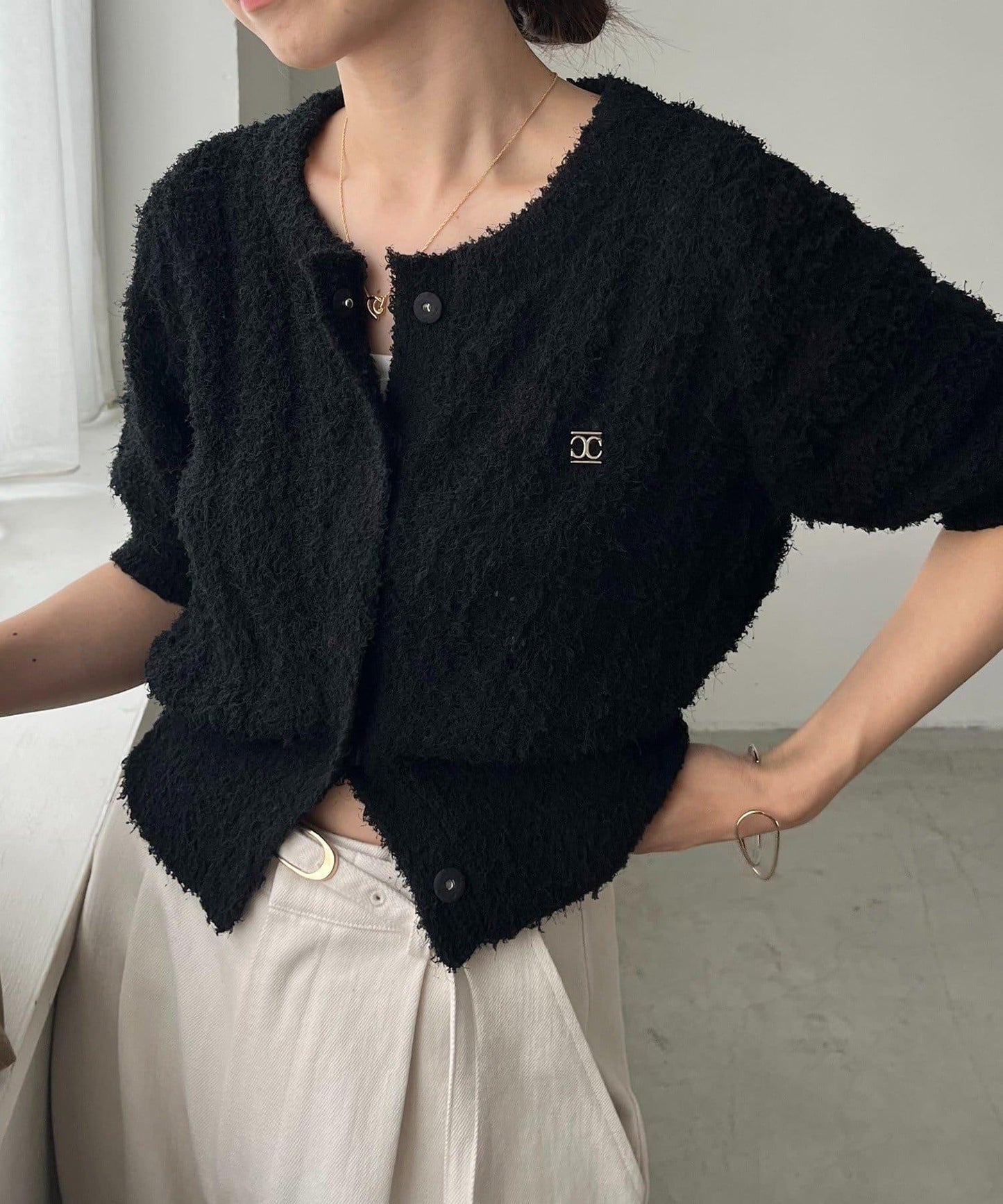 迷你羽毛短袖開衫