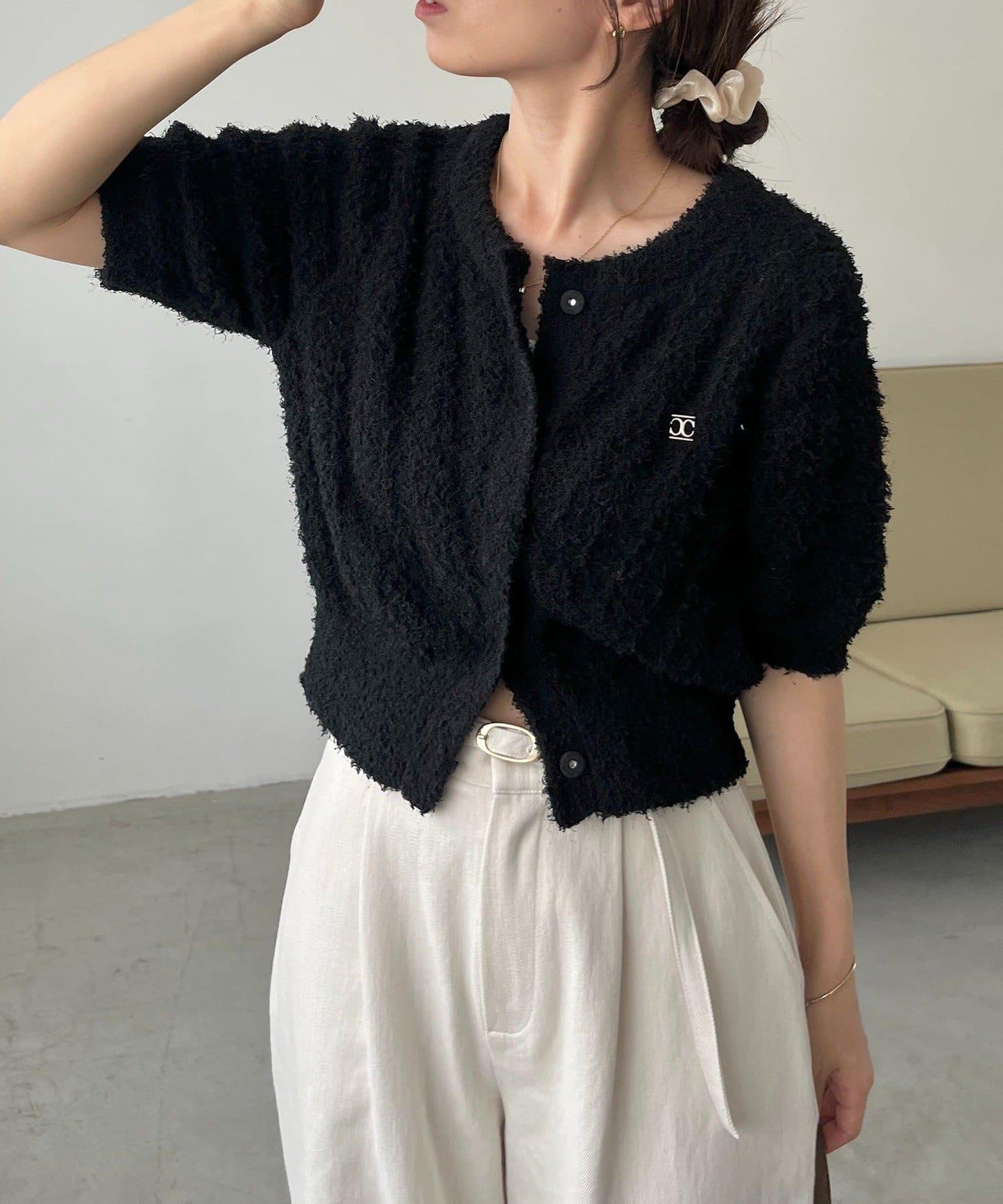 迷你羽毛短袖開衫