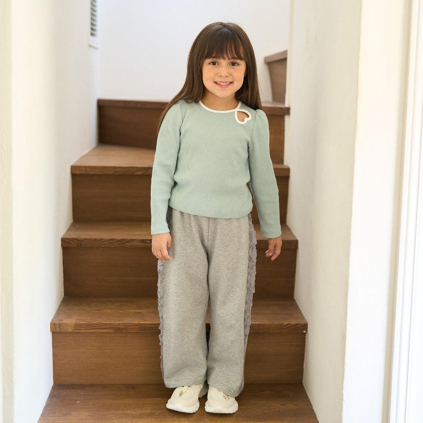 拼色愛心羅紋上衣