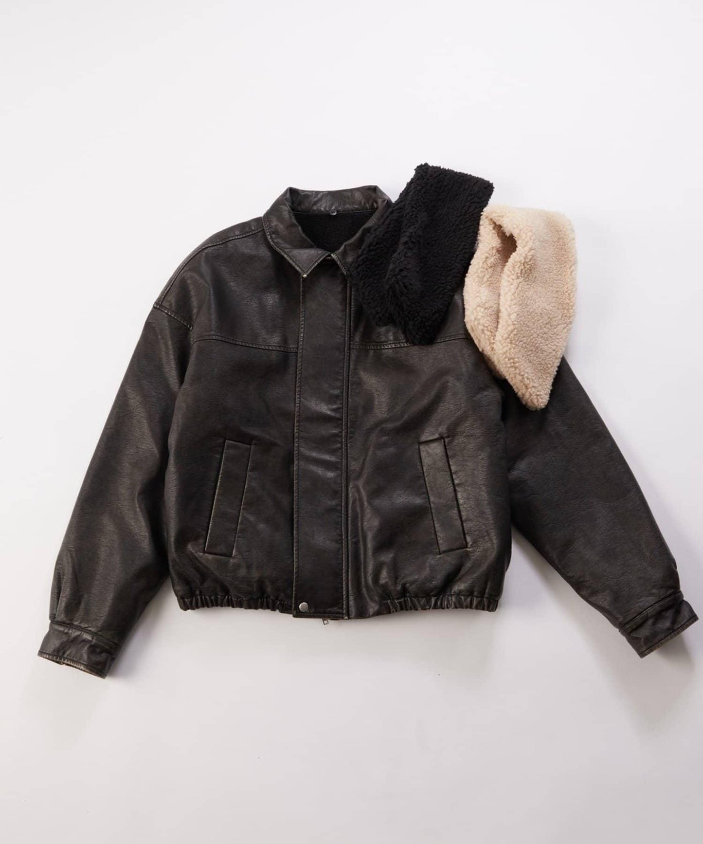 【UNISEX/有尺碼可選】3WAY復古風格皮革羊羔絨夾克