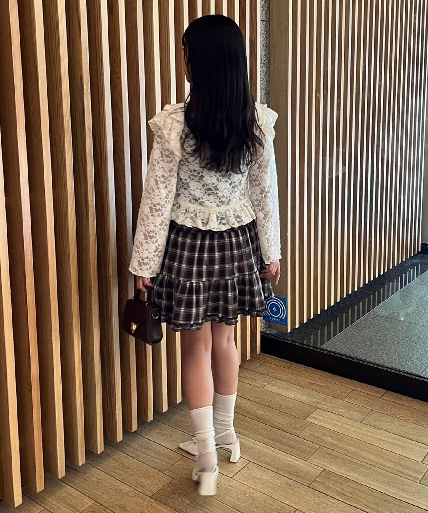 格紋層疊吊帶長款上衣