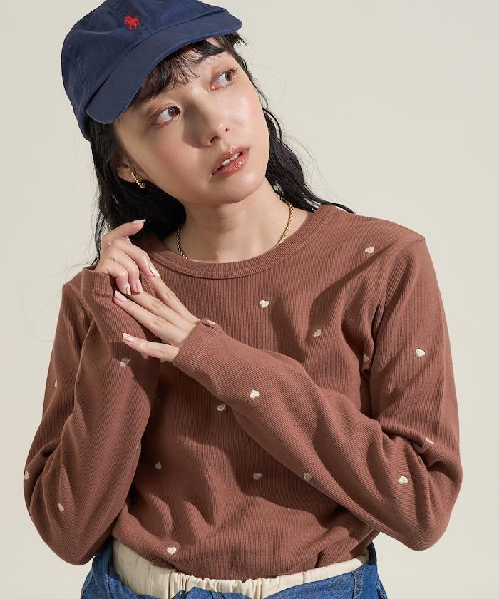 迷你愛心刺繡長袖T恤