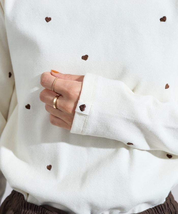 迷你愛心刺繡長袖T恤