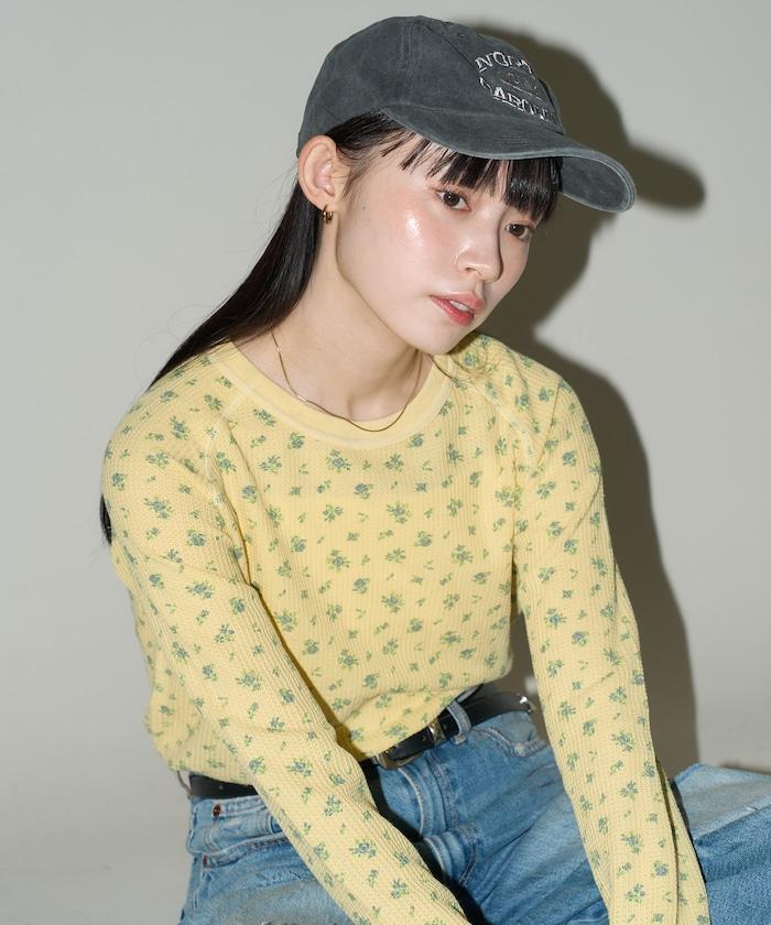 華夫格過染花卉圖案長袖T恤