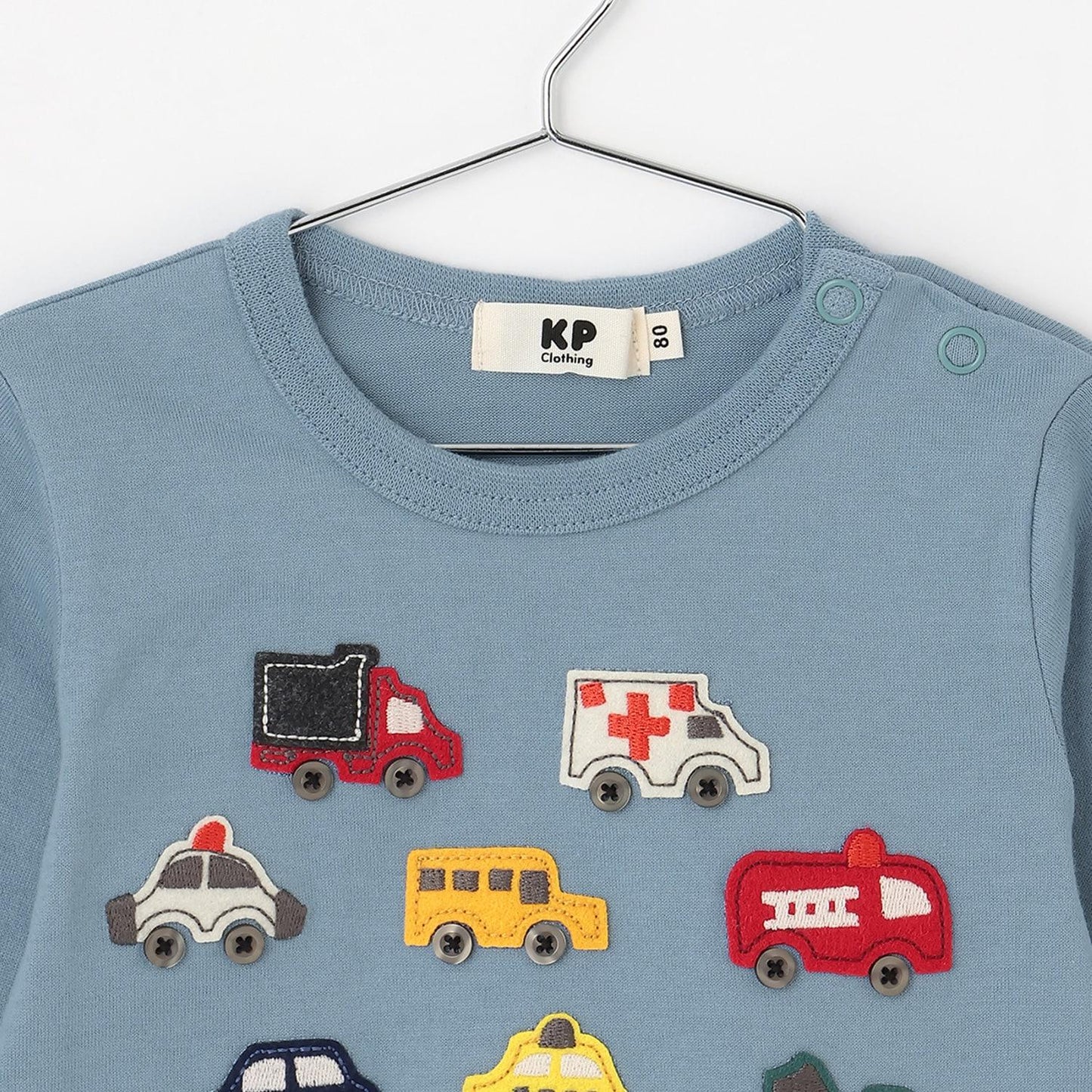 汽車貼布繡×下襬格紋長袖T恤