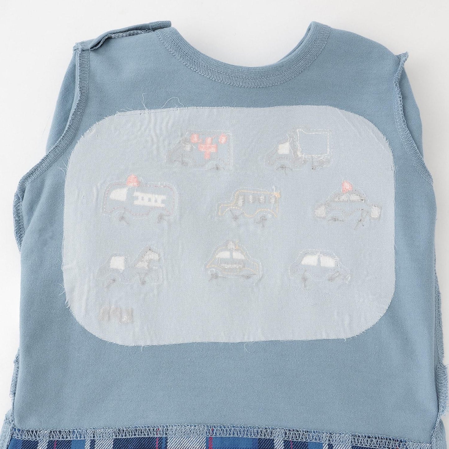 汽車貼布繡×下襬格紋長袖T恤