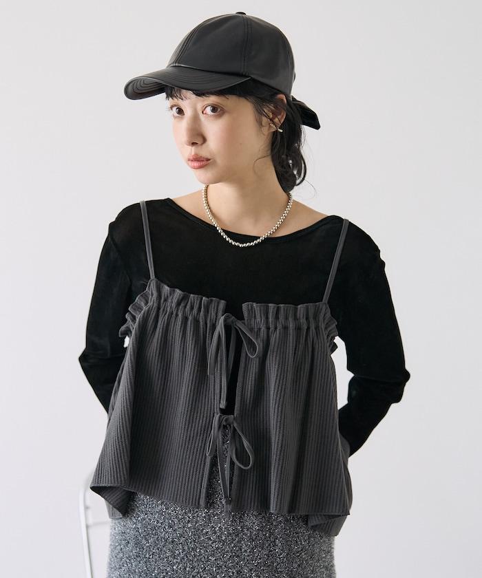 【套裝商品】華夫格長袖T恤與吊帶背心套裝