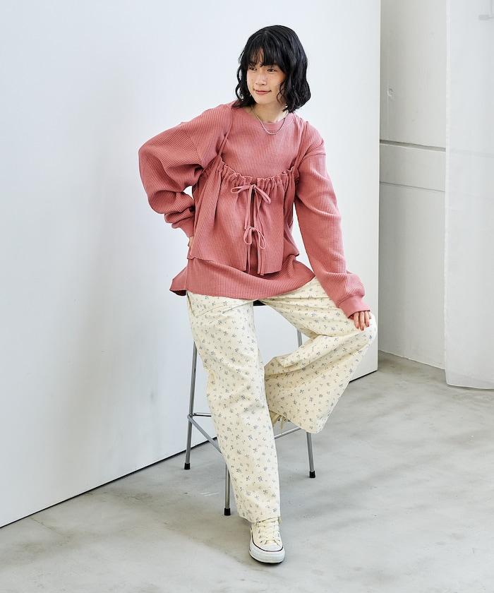 【套裝商品】華夫格長袖T恤與吊帶背心套裝