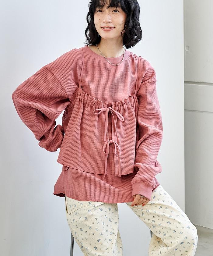 【套裝商品】華夫格長袖T恤與吊帶背心套裝