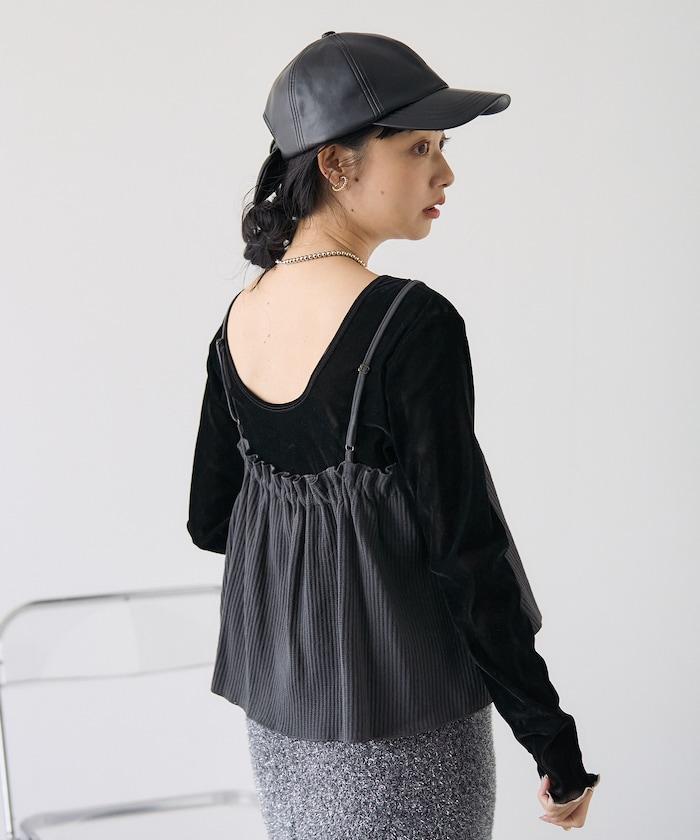 【套裝商品】華夫格長袖T恤與吊帶背心套裝