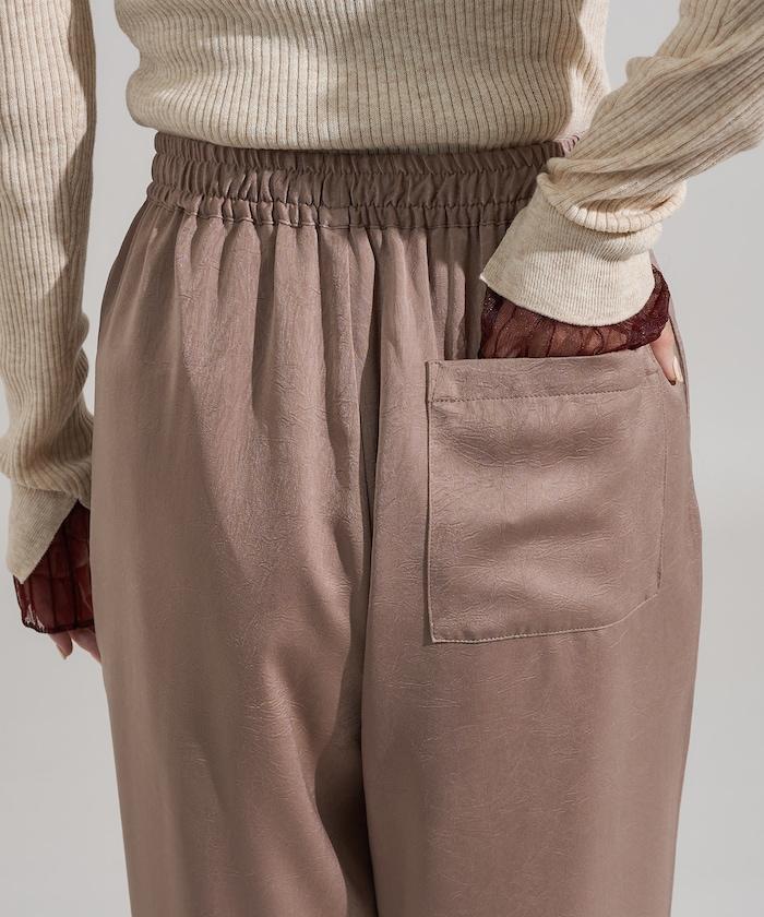 緞面褶皺休閒長褲<可搭配套裝>