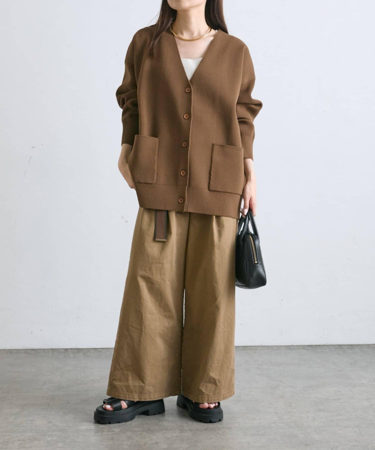 【/Du noir】立體編織寬鬆V領開衫