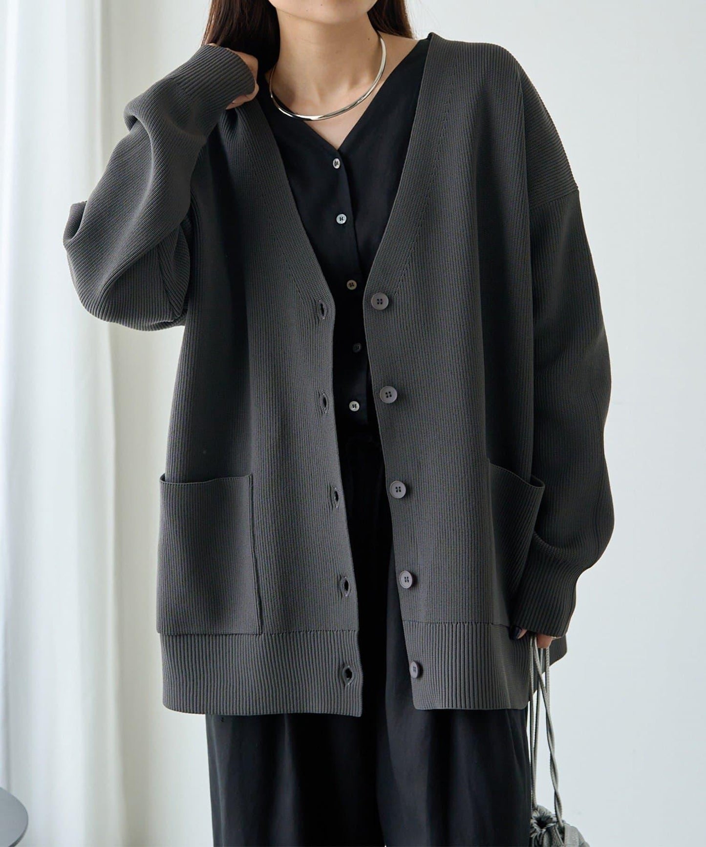 【/Du noir】立體編織寬鬆V領開衫