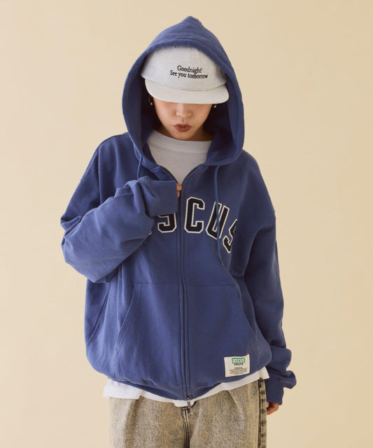 【DISCUS】標誌刺繡加絨全拉鍊連帽衛衣