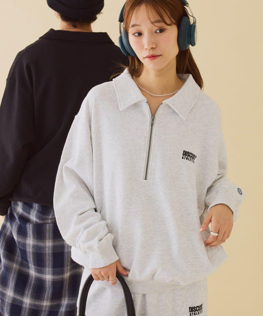【DISCUS】男女同款加絨半拉鍊套頭衫