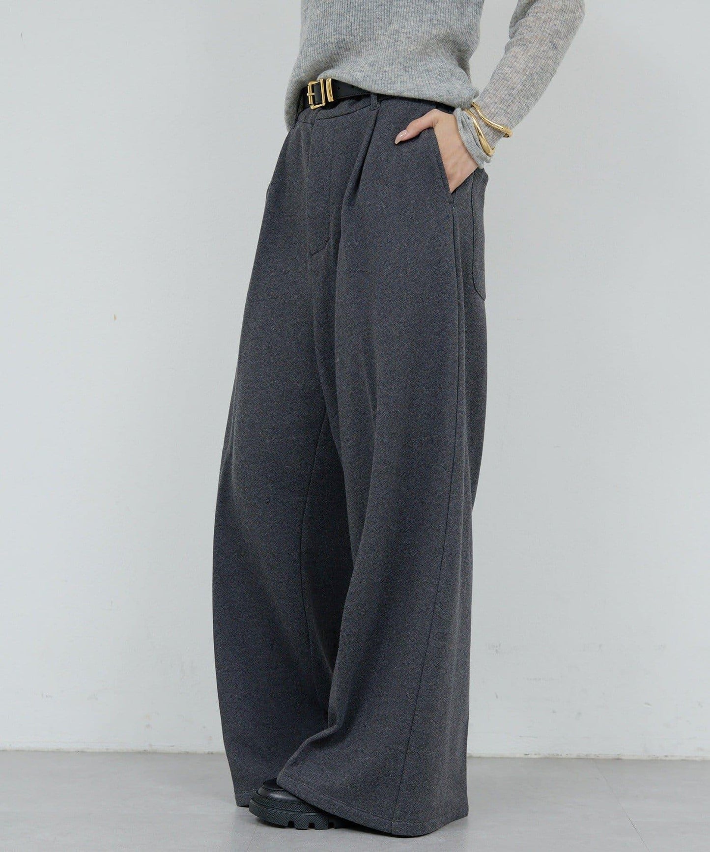 【HERITANOVUM】毛圈布褶皺寬鬆長褲