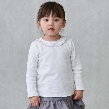 【有機棉】荷葉邊領長袖T恤