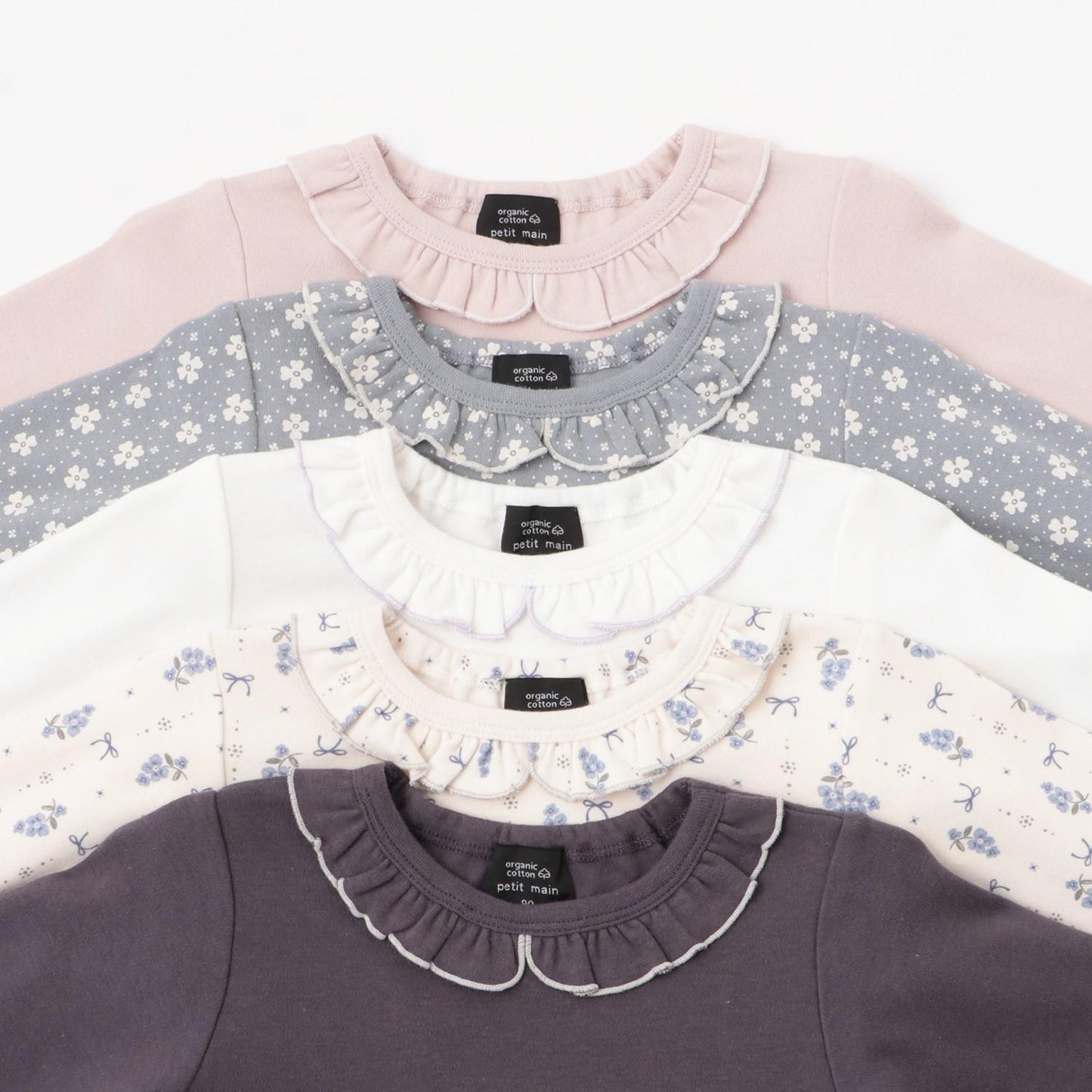 【有機棉】荷葉邊領長袖T恤