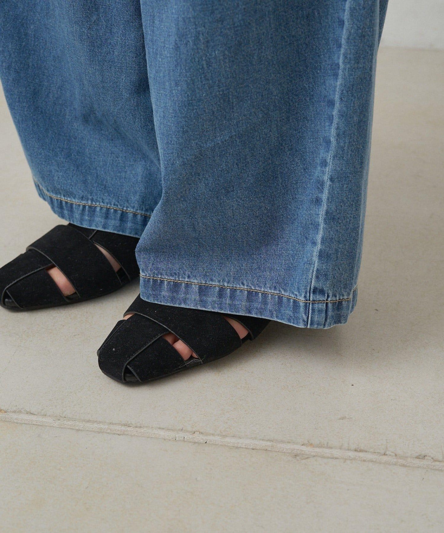 【套裝商品】牛仔喇叭袖上衣+休閒褲套裝