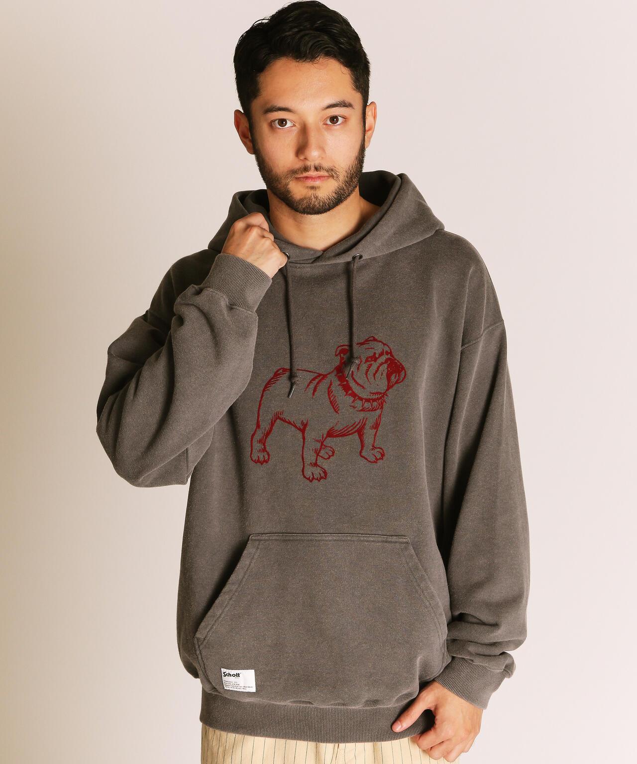 FLOCKY BULLDOG連帽衛衣/絨面鬥牛犬圖案衛衣