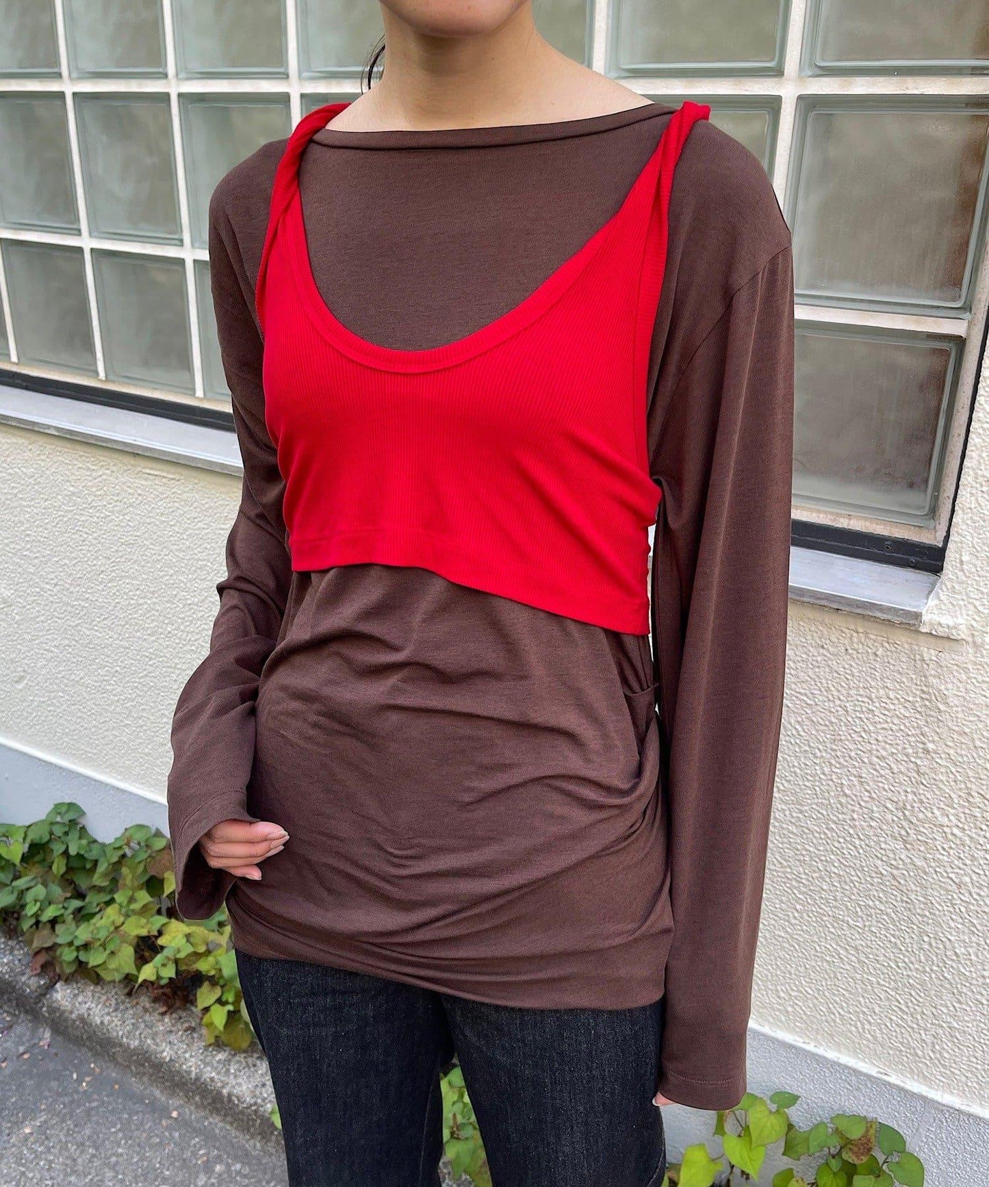 【Layering set】寬鬆T恤&扭結背心