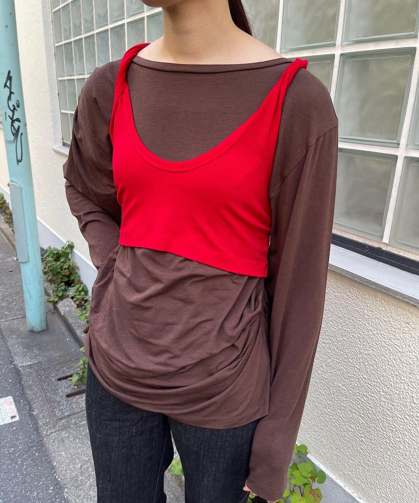 【Layering set】寬鬆T恤&扭結背心