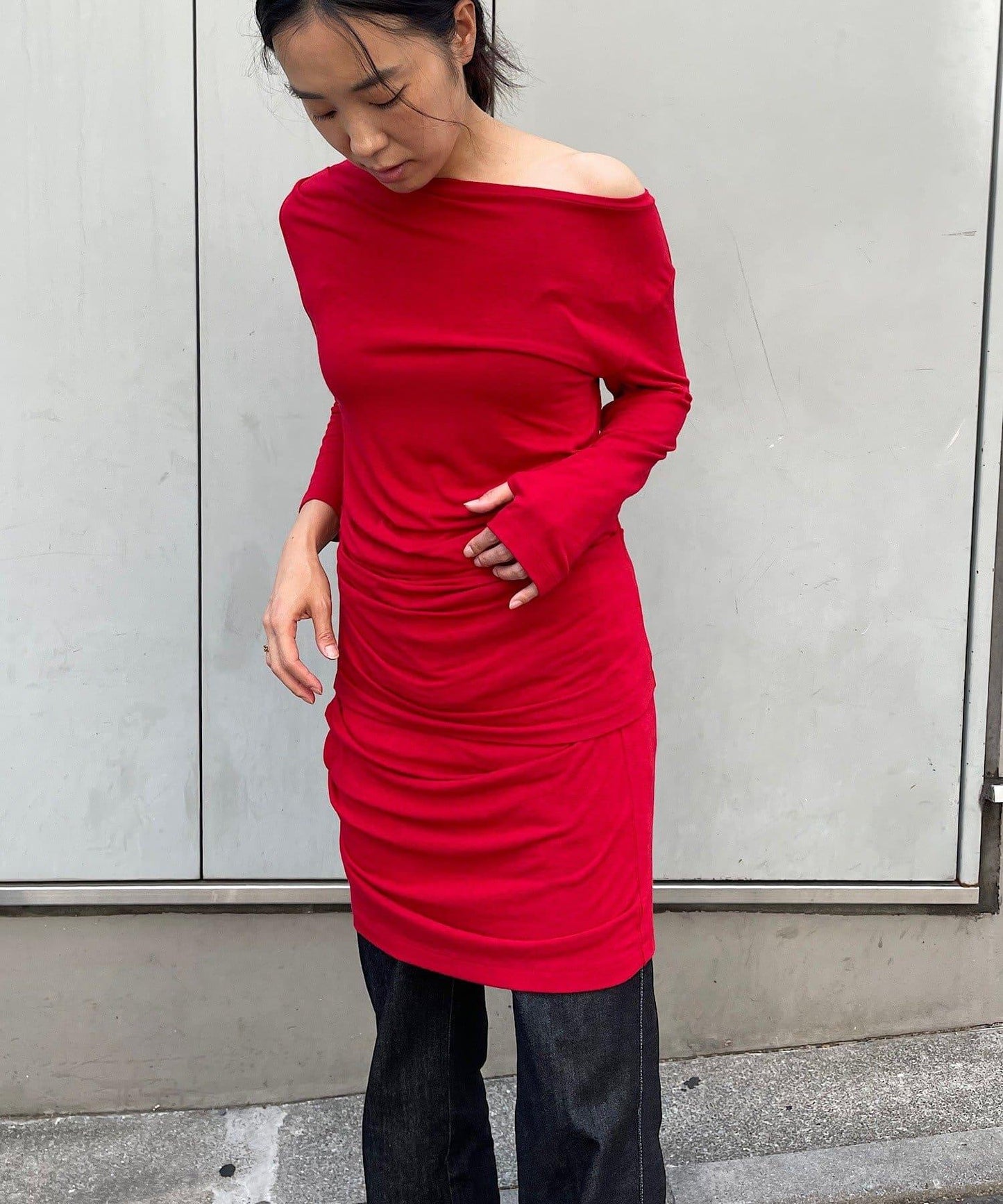 【疊穿套裝】褶皺T恤&半身裙