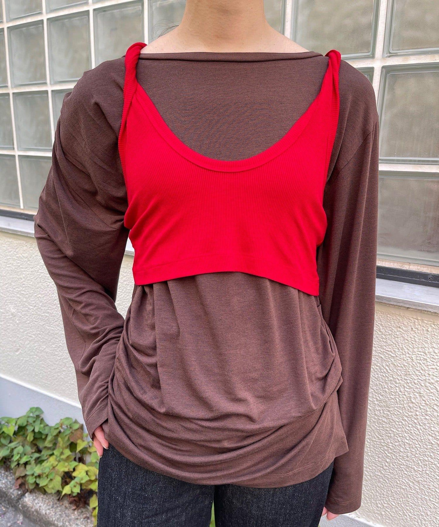 【Layering set】寬鬆T恤&扭結背心