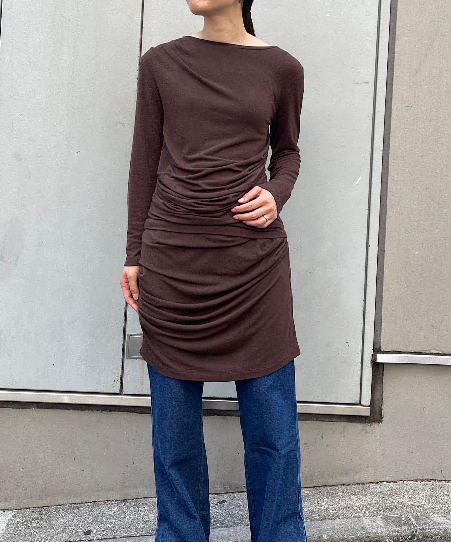 【疊穿套裝】褶皺T恤&半身裙